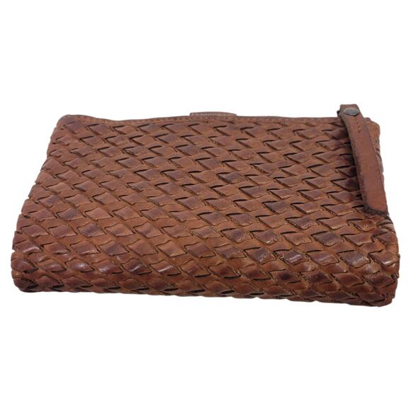 Vilenca Holland Wallet Brown Cognac Leather Woven Soft Slots Basketweave Bifold - Picture 3 of 15